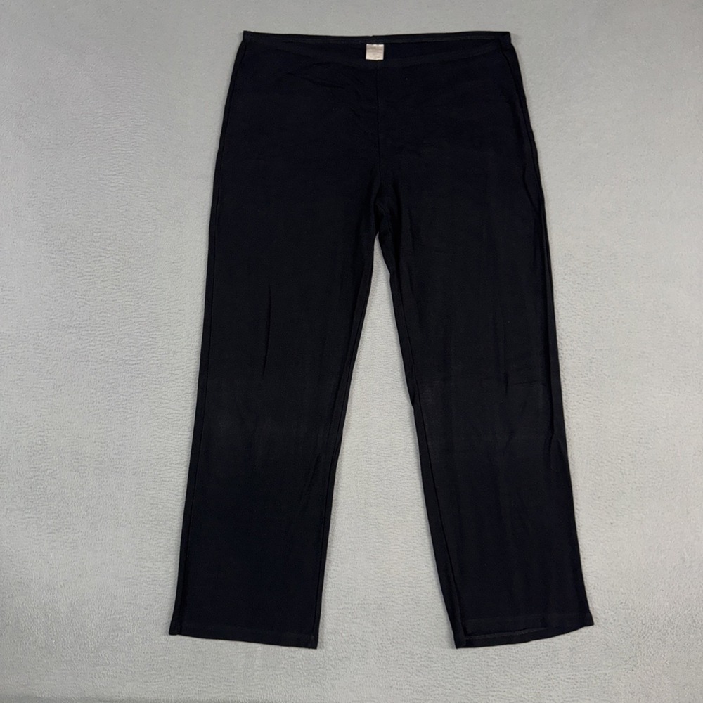 AKA Eddie Bauer Pants Womens Medium Tall Black Straight Slinky Pull On VTG USA